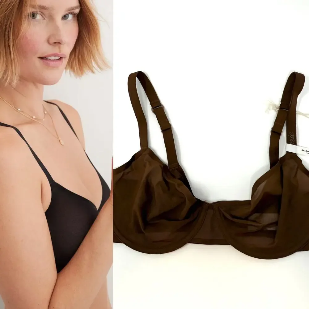 Aerie Smoothez Unlined Underwire Mesh Balconette Bra In Brown Size 36D New